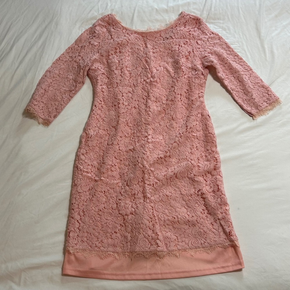Berydress Pink Floral Lace Sheath Dress 3/4 Sleeve Back Zip XS/S
